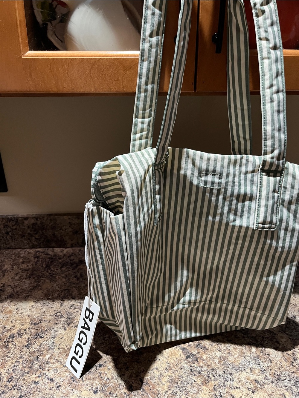 BAGGU Everyday Cloud Bag In Sage Stripe - Picture 6 of 10
